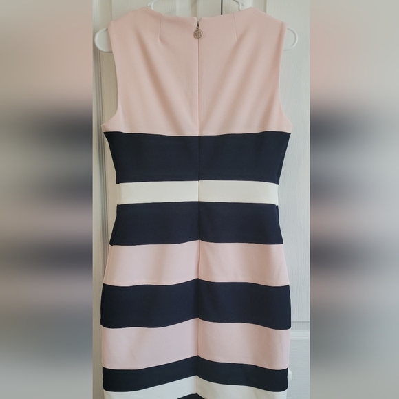 SZ 6 Tommy Hilfiger Blush and Navy Midi Dress - Picture 4 of 5